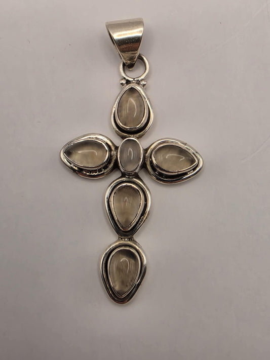 Sterling Silver Champagne Cabochon Cross Pendant 1.875 Inch - view 1