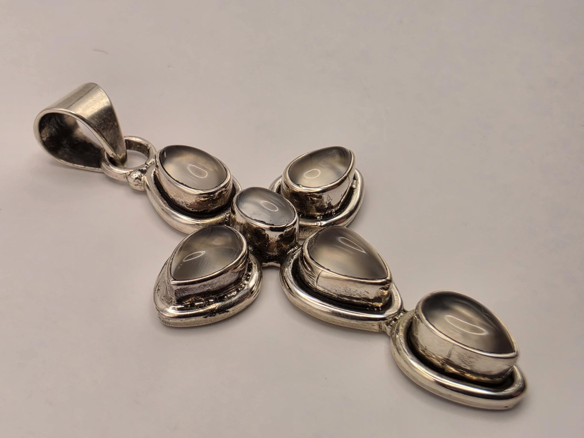 Sterling Silver Champagne Cabochon Cross Pendant 1.875 Inch - view 2