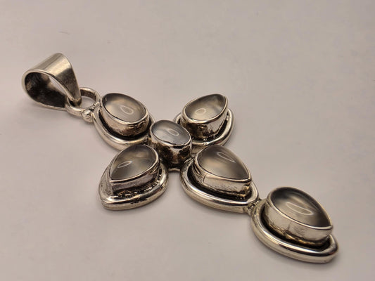 Sterling Silver Champagne Cabochon Cross Pendant 1.875 Inch - view 2