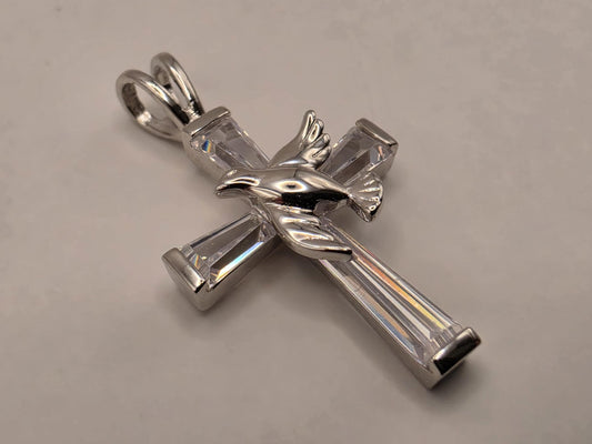 Sterling Silver CZ Cross Pendant with Dove 1 Inch - view 2