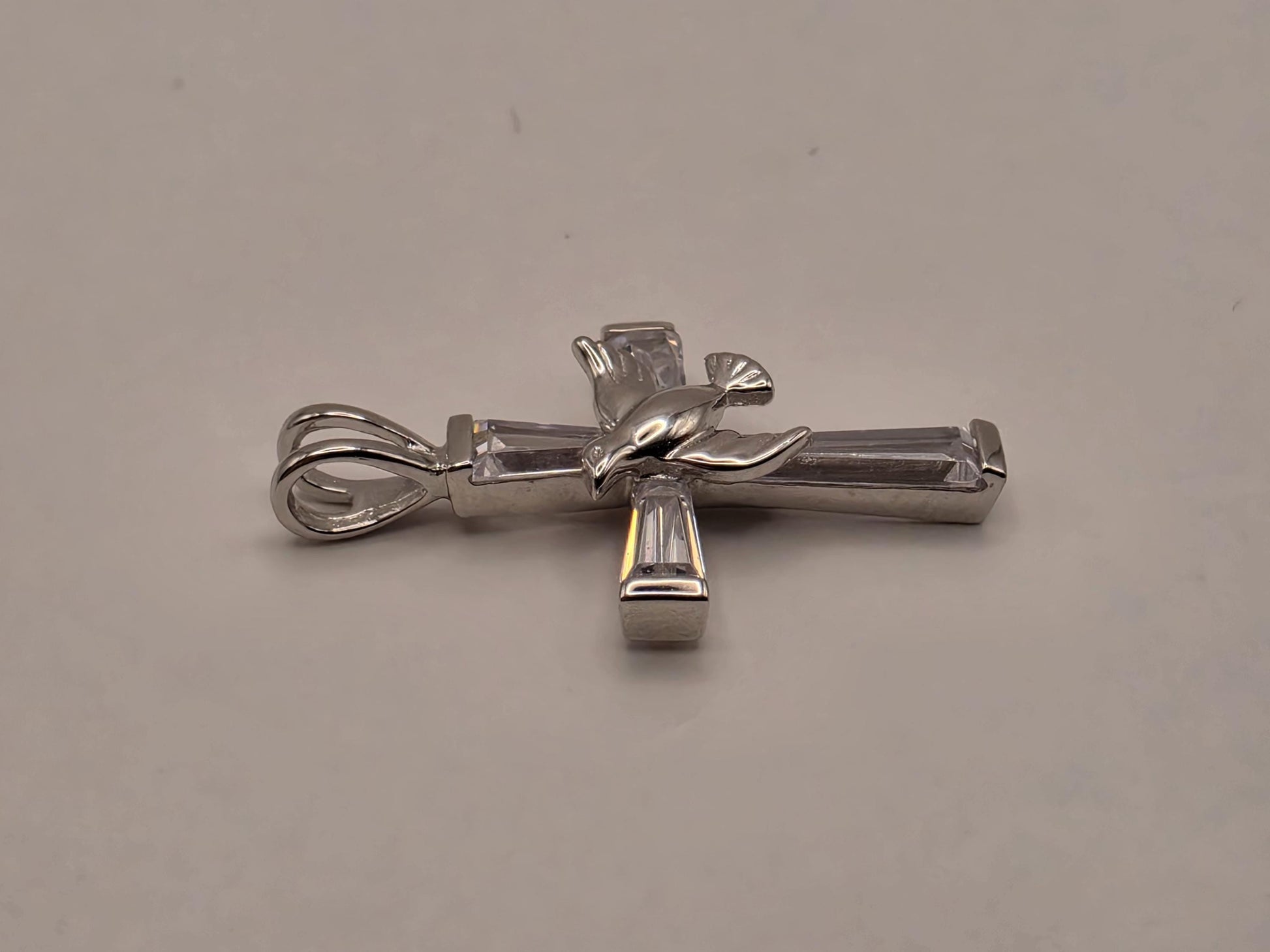 Sterling Silver CZ Cross Pendant with Dove 1 Inch - view 3