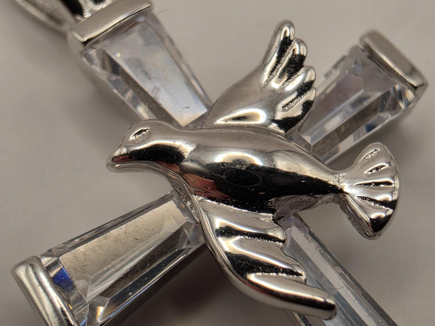 Sterling Silver CZ Cross Pendant with Dove 1 Inch - view 4