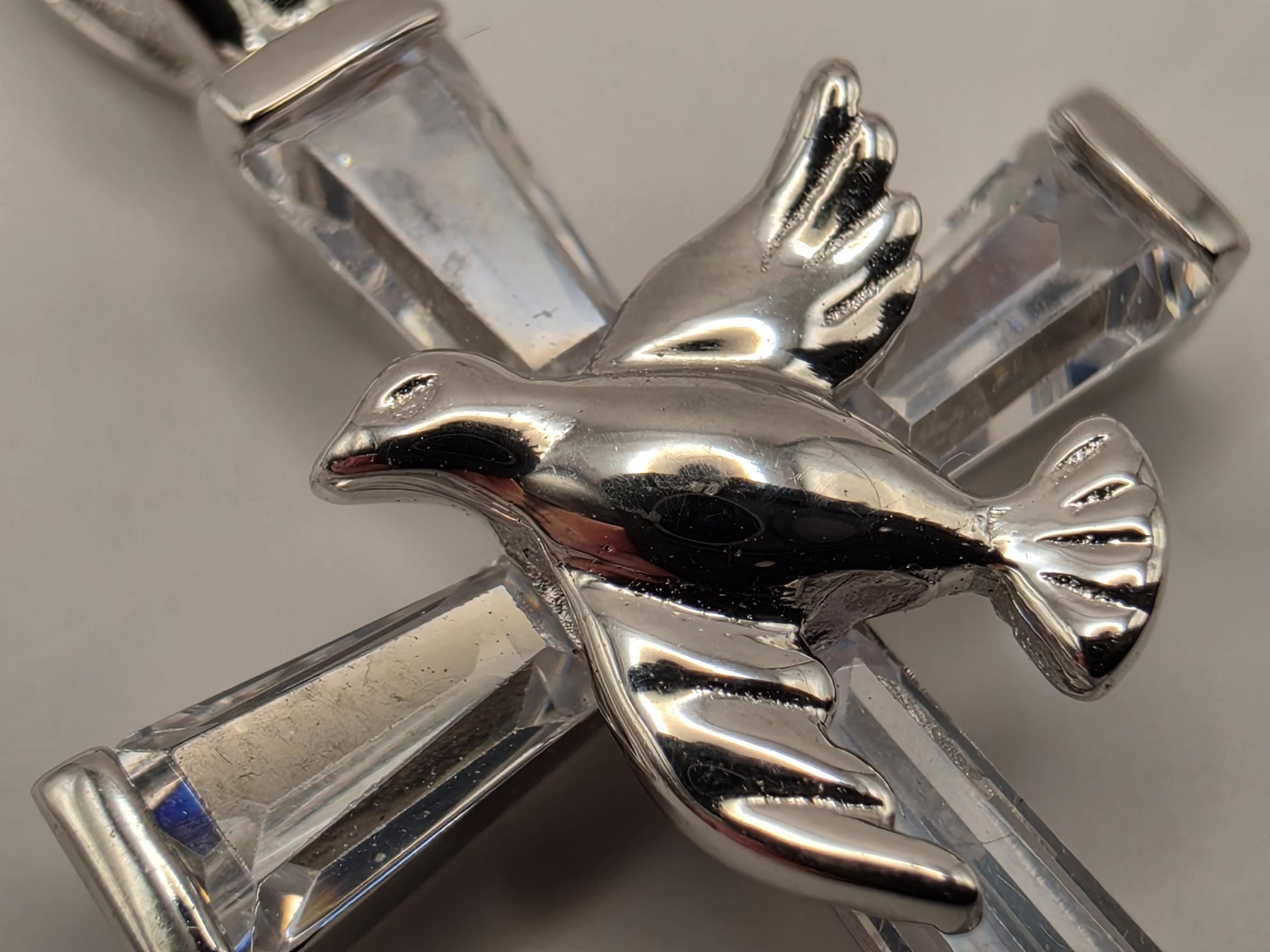 Sterling Silver CZ Cross Pendant with Dove 1 Inch - view 4