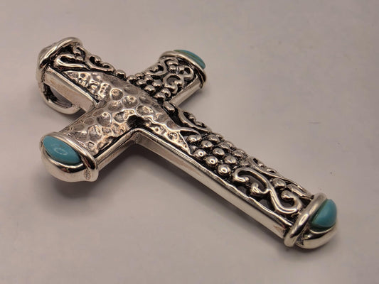 Sterling Silver Turquoise Cross Pendant 1.5 Inch - view 1