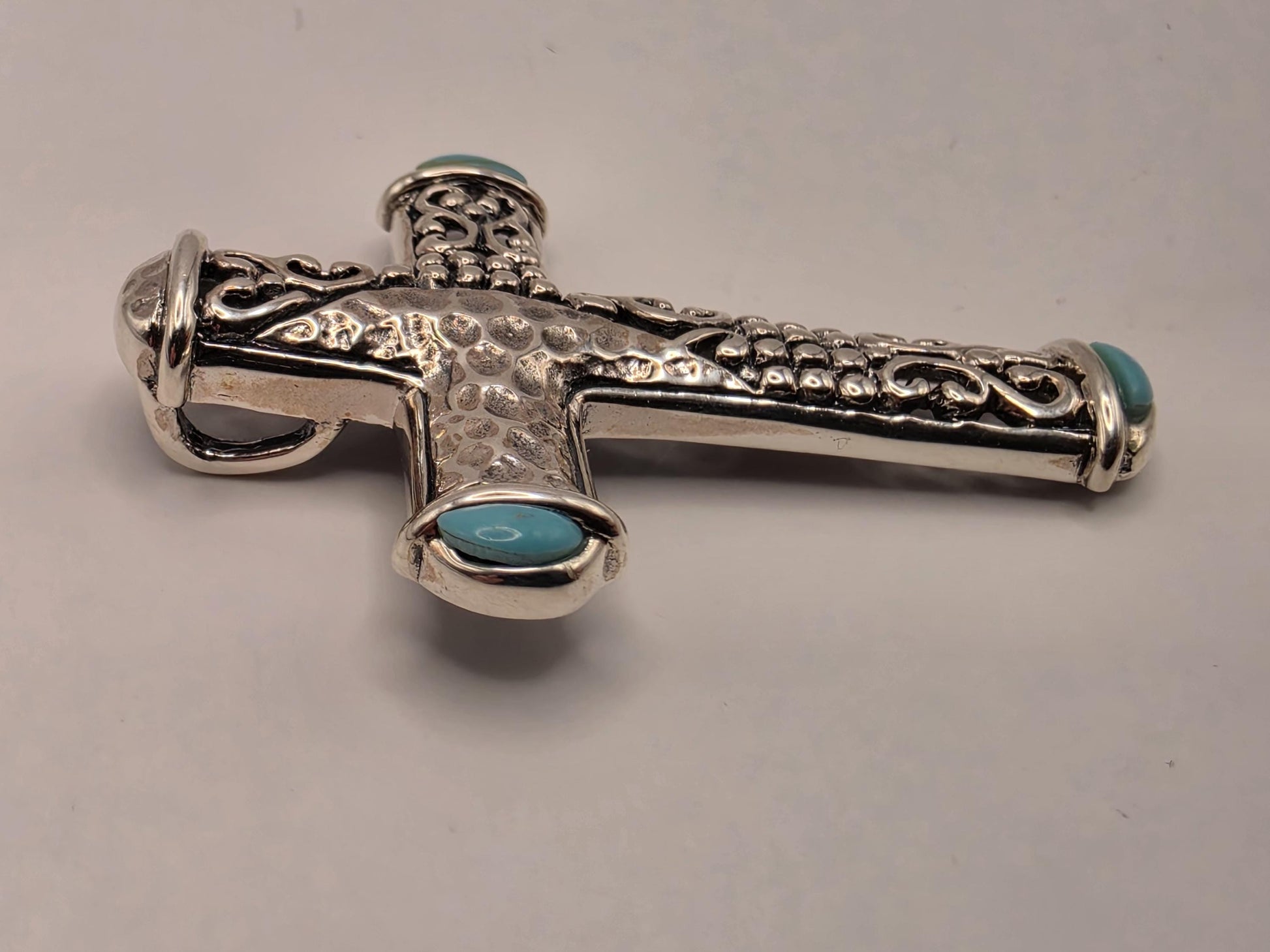Sterling Silver Turquoise Cross Pendant 1.5 Inch - view 4