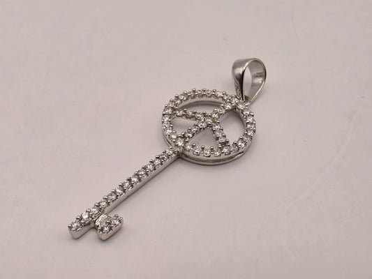 14K White Gold Diamond Peace Sign Key Pendant 25.4mm Fine Jewelry Charm