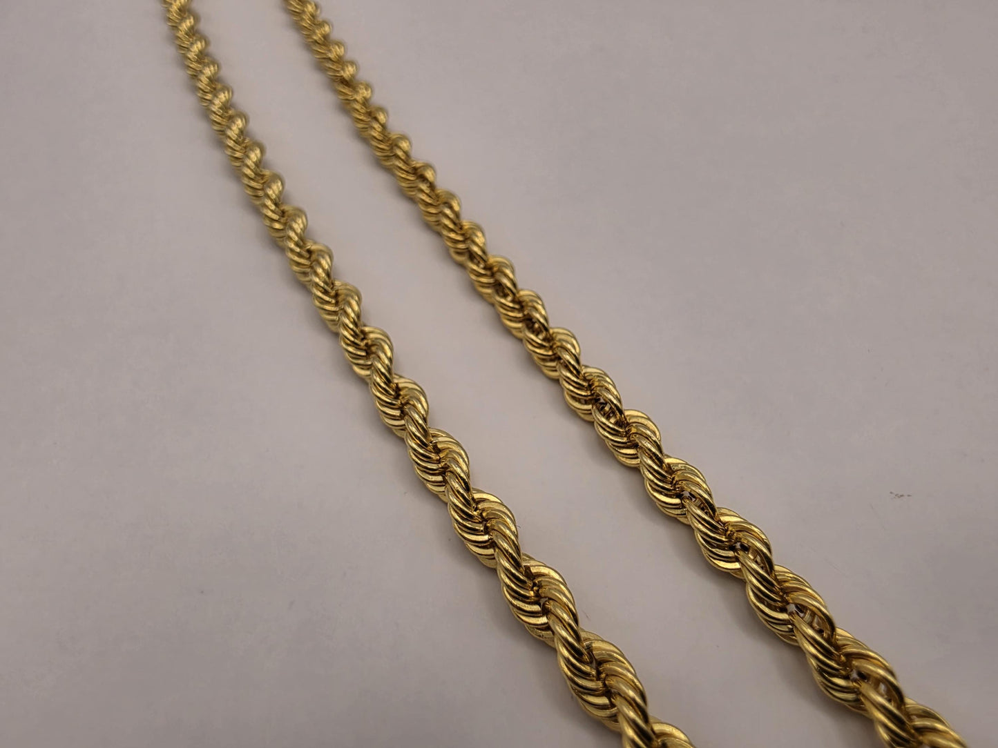 Gold Plated Sterling Silver Rope Chain Necklace 18 Inch 3.2mm 6.5 Grams Unisex Jewelry