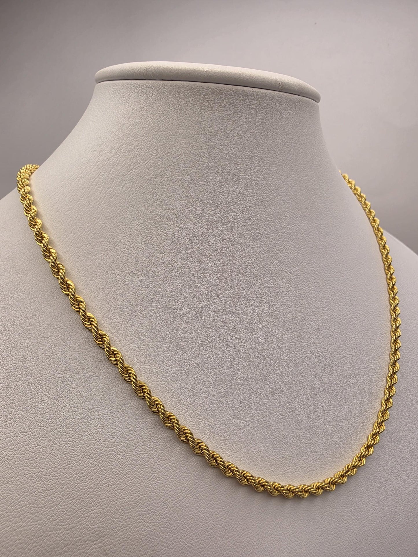 Gold Plated Sterling Silver Rope Chain Necklace 18 Inch 3.2mm 6.5 Grams Unisex Jewelry