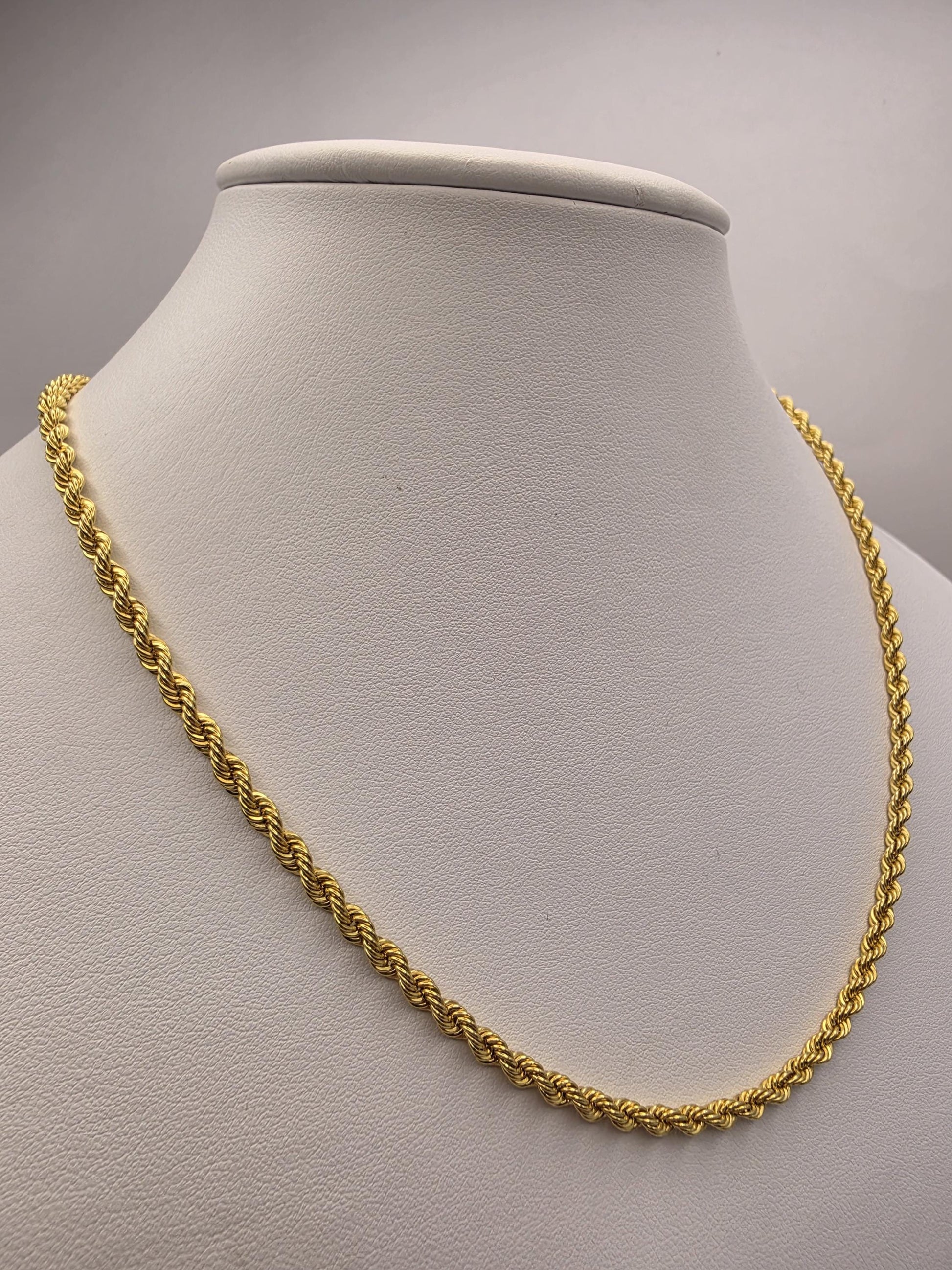 Gold Plated Sterling Silver Rope Chain Necklace 18 Inch 3.2mm 6.5 Grams Unisex Jewelry
