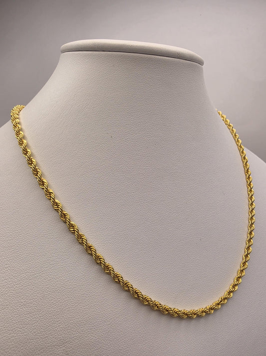 Gold Plated Sterling Silver Rope Chain Necklace 18 Inch 3.2mm 6.5 Grams Unisex Jewelry