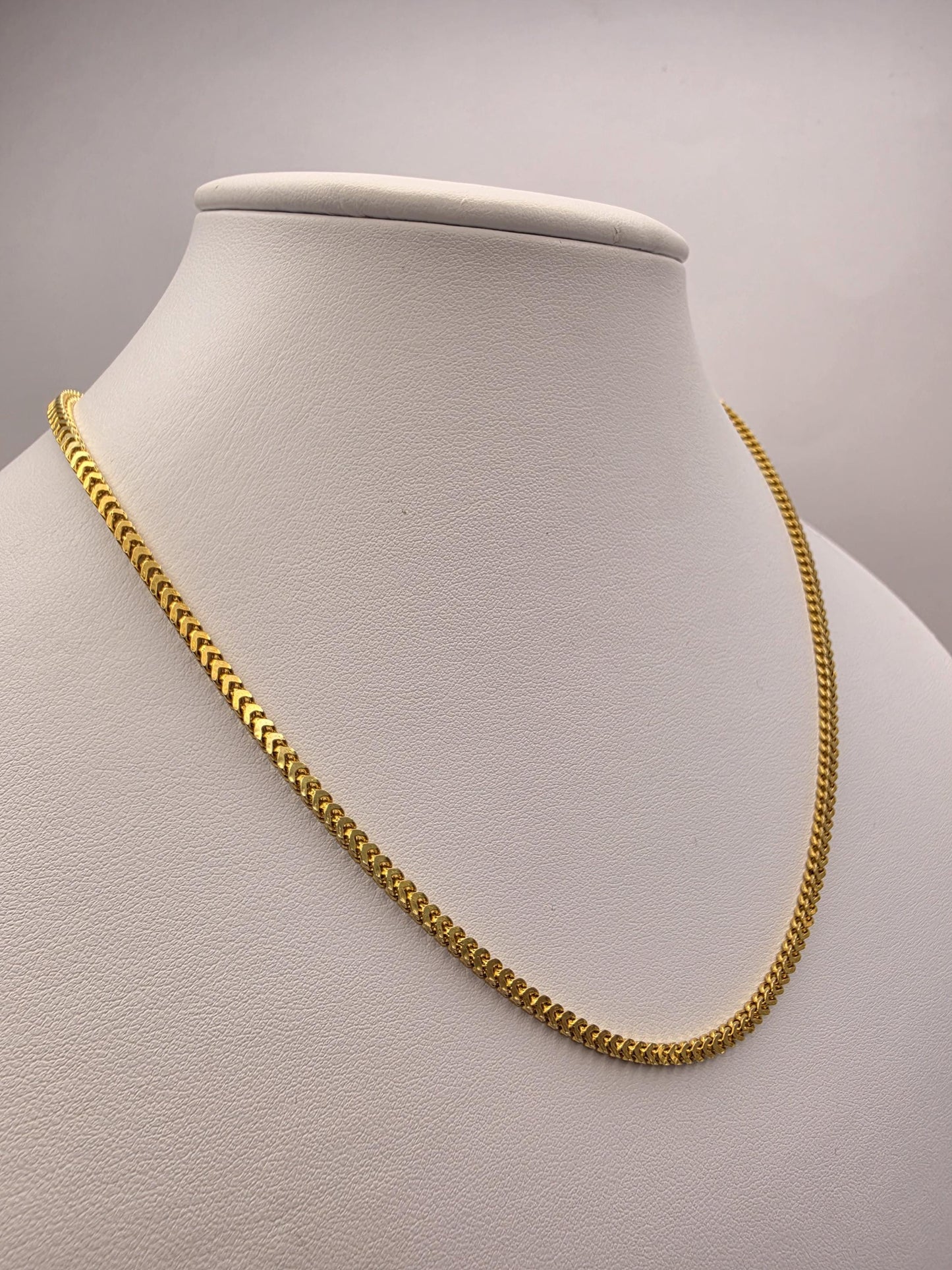 Gold Plated Sterling Silver Franco Chain Necklace 18 Inch 2.5mm 7.5 Grams Unisex Jewelry