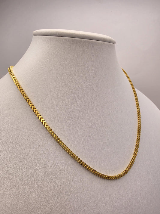 Gold Plated Sterling Silver Franco Chain Necklace 18 Inch 2.5mm 7.5 Grams Unisex Jewelry