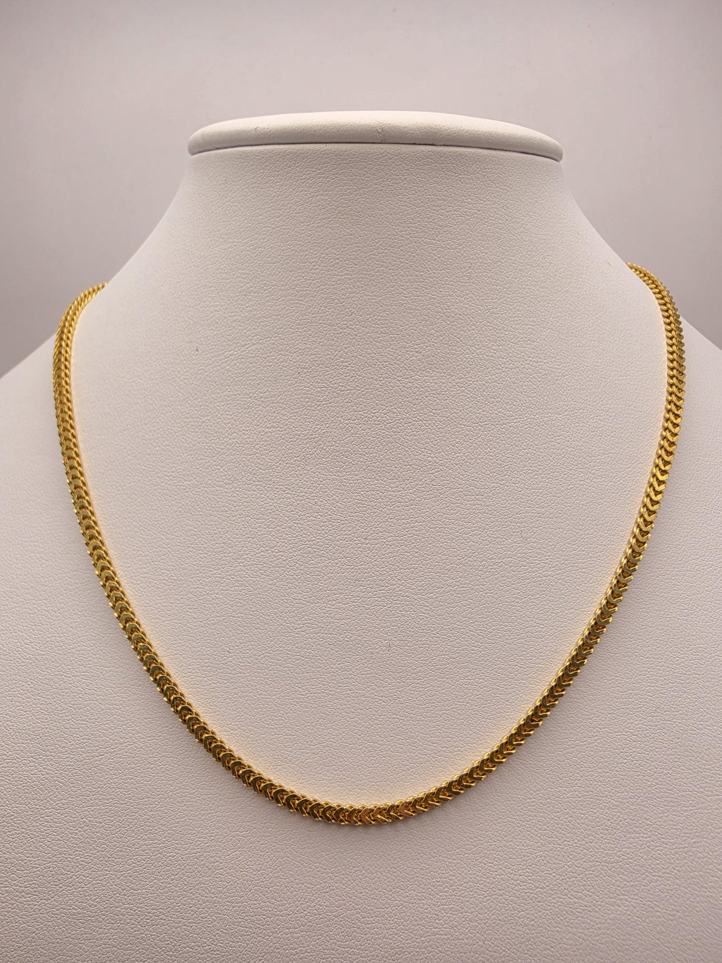 Gold Plated Sterling Silver Franco Chain Necklace 18 Inch 2.5mm 7.5 Grams Unisex Jewelry