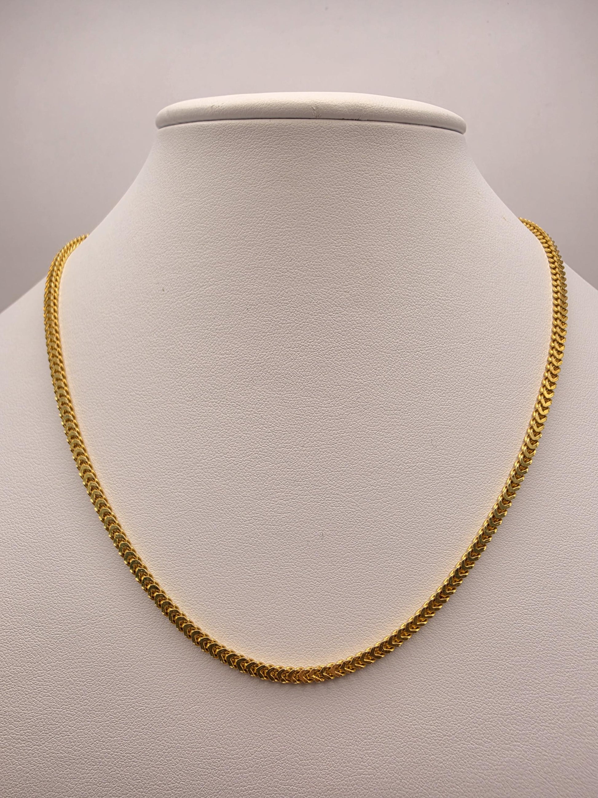 Gold Plated Sterling Silver Franco Chain Necklace 18 Inch 2.5mm 7.5 Grams Unisex Jewelry