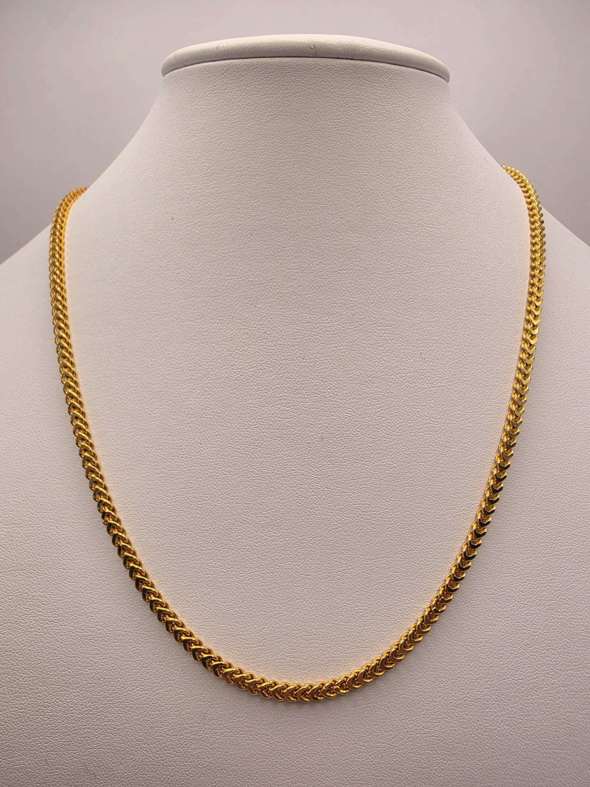 Gold Plated Sterling Silver Franco Chain Necklace 20 Inch 2.88mm 9.4 Grams Unisex Jewelry