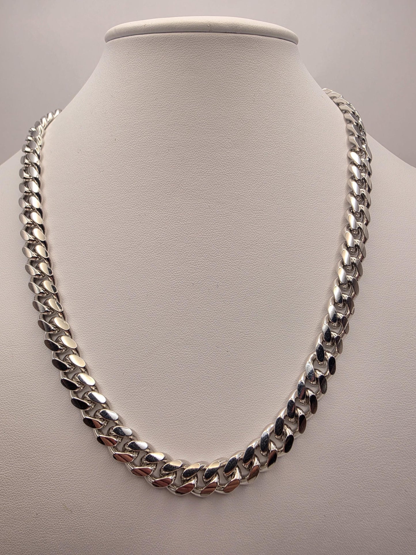 Heavy Sterling Silver Cuban Link Chain 20 Inch 9.43mm Mens 105.6 Grams Solid Curb Necklace Box Clasp Statement Jewelry