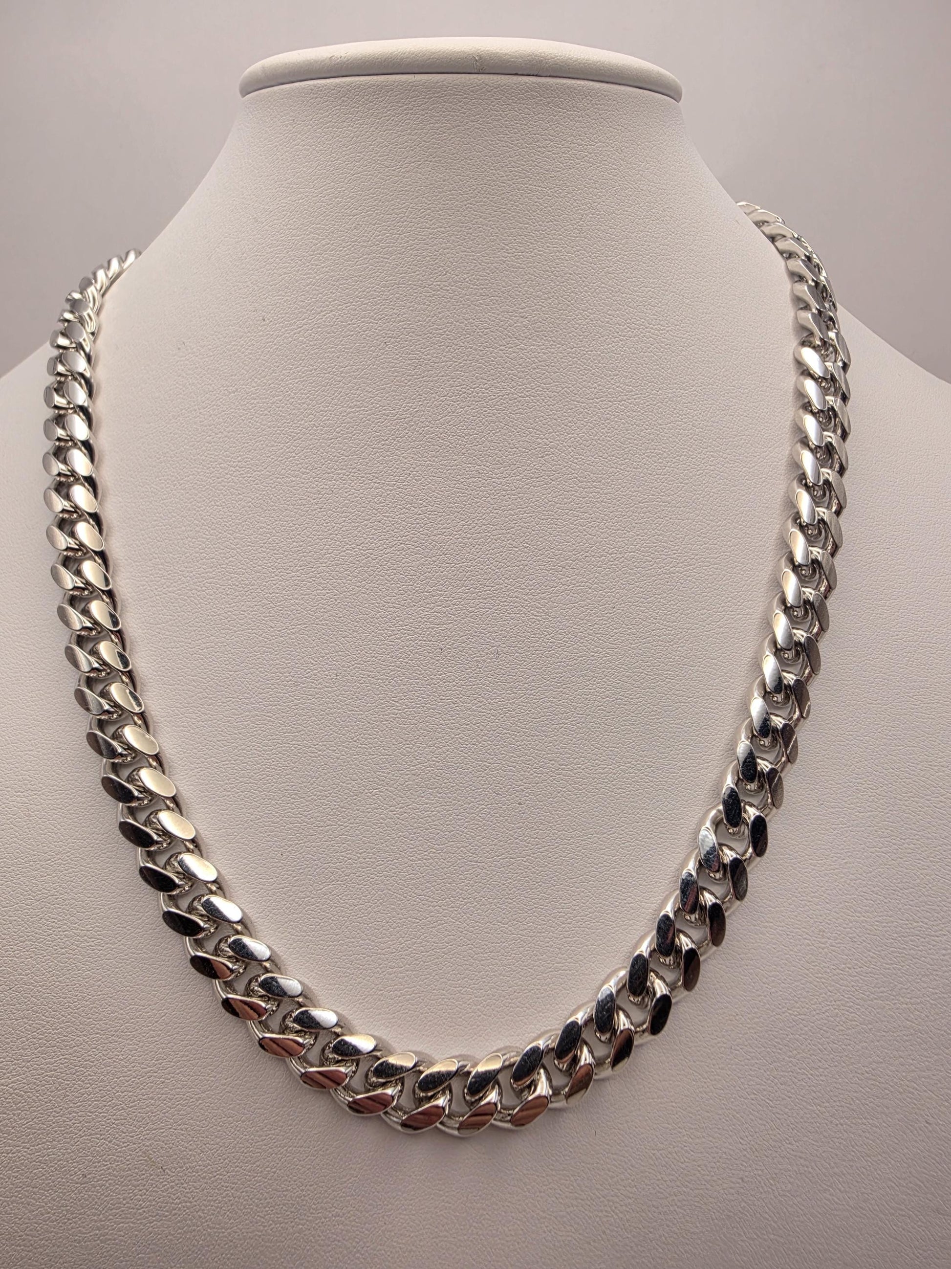 Heavy Sterling Silver Cuban Link Chain 20 Inch 9.43mm Mens 105.6 Grams Solid Curb Necklace Box Clasp Statement Jewelry