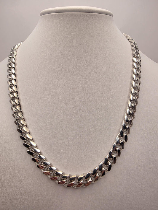 Heavy Sterling Silver Cuban Link Chain 20 Inch 9.43mm Mens 105.6 Grams Solid Curb Necklace Box Clasp Statement Jewelry