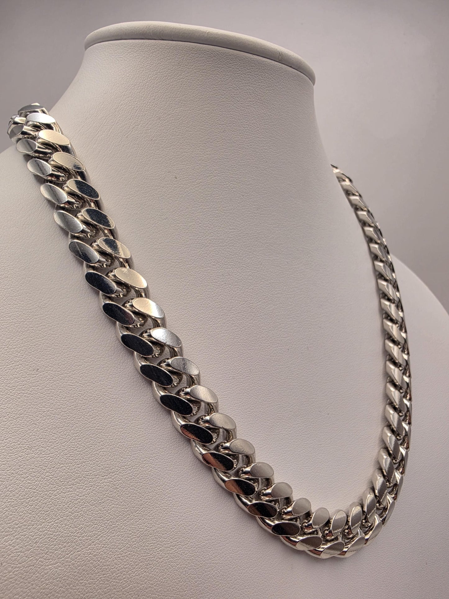 Extra Heavy Sterling Silver Cuban Link Chain 20 Inch 12.8mm Mens 196.1 Grams Solid Curb Necklace Box Clasp Statement