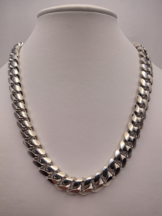 Extra Heavy Sterling Silver Cuban Link Chain 20 Inch 12.8mm Mens 196.1 Grams Solid Curb Necklace Box Clasp Statement