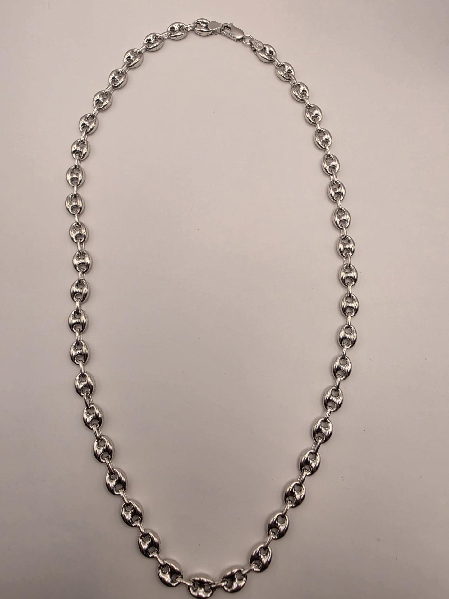 Sterling Silver Mariner Chain Necklace 22 Inch 8mm Coffee Bean Link 28.6 Grams Nautical Unisex Statement Jewelry Gift