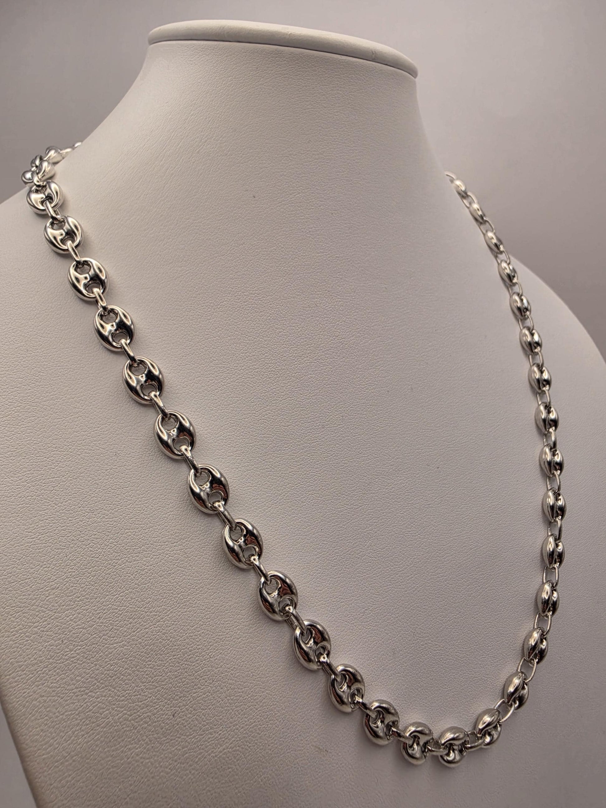 Sterling Silver Mariner Chain Necklace 22 Inch 8mm Coffee Bean Link 28.6 Grams Nautical Unisex Statement Jewelry Gift