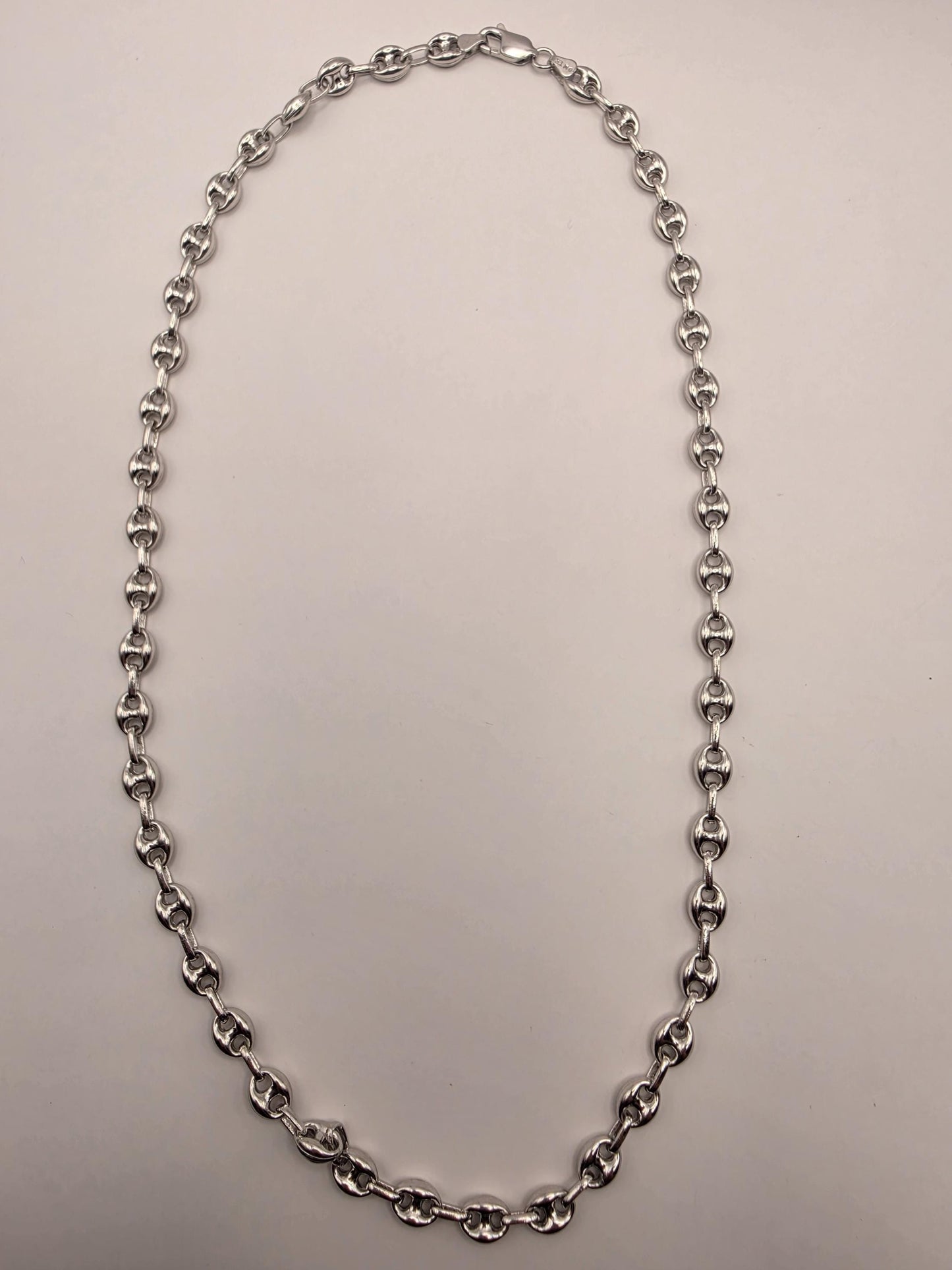 Sterling Silver Mariner Chain Necklace 22 Inch 7mm Coffee Bean Link 25.7 Grams Nautical Unisex Jewelry Gift for Him