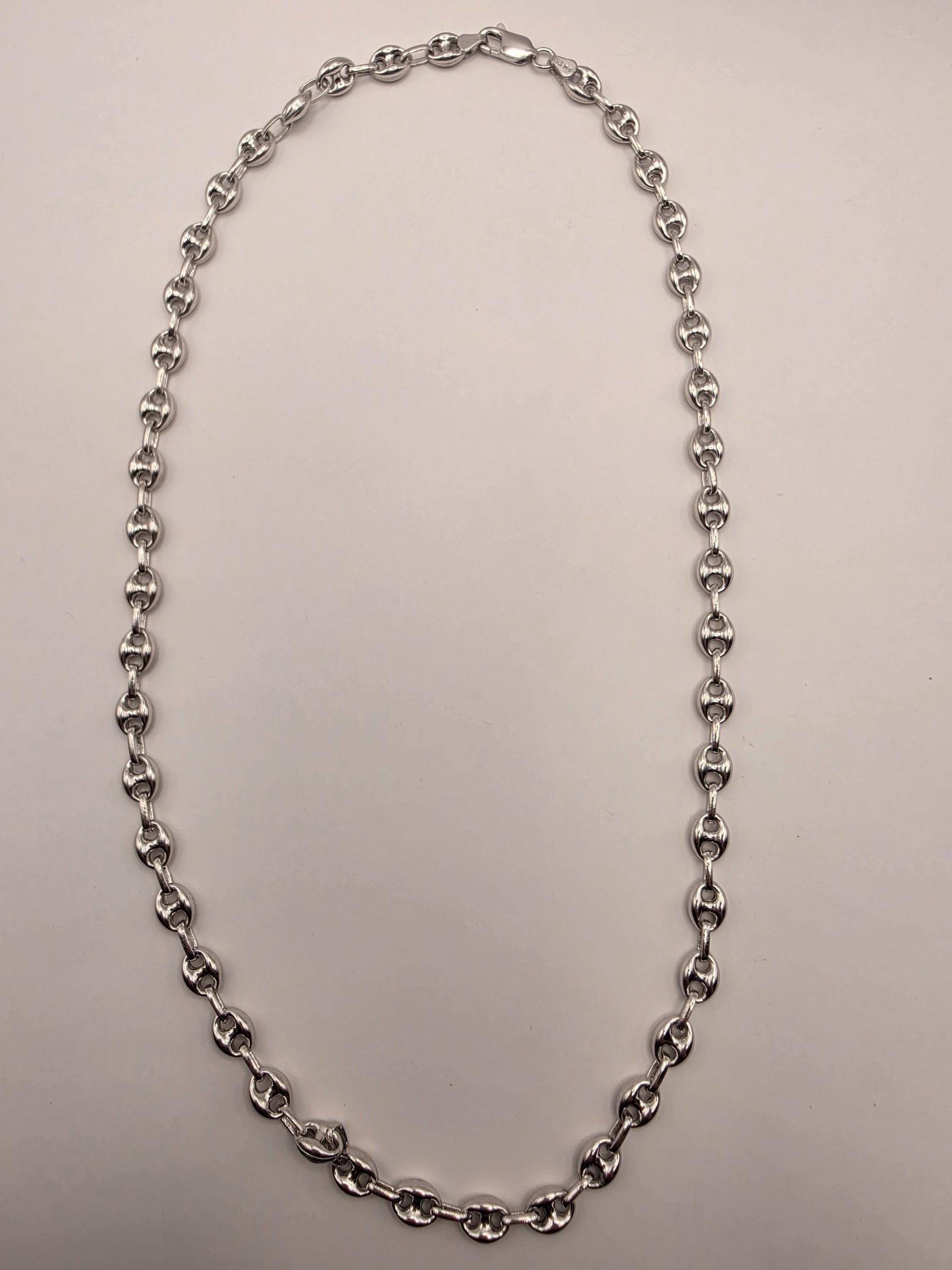 Sterling Silver Mariner Chain Necklace 22 Inch 7mm Coffee Bean Link 25.7 Grams Nautical Unisex Jewelry Gift for Him