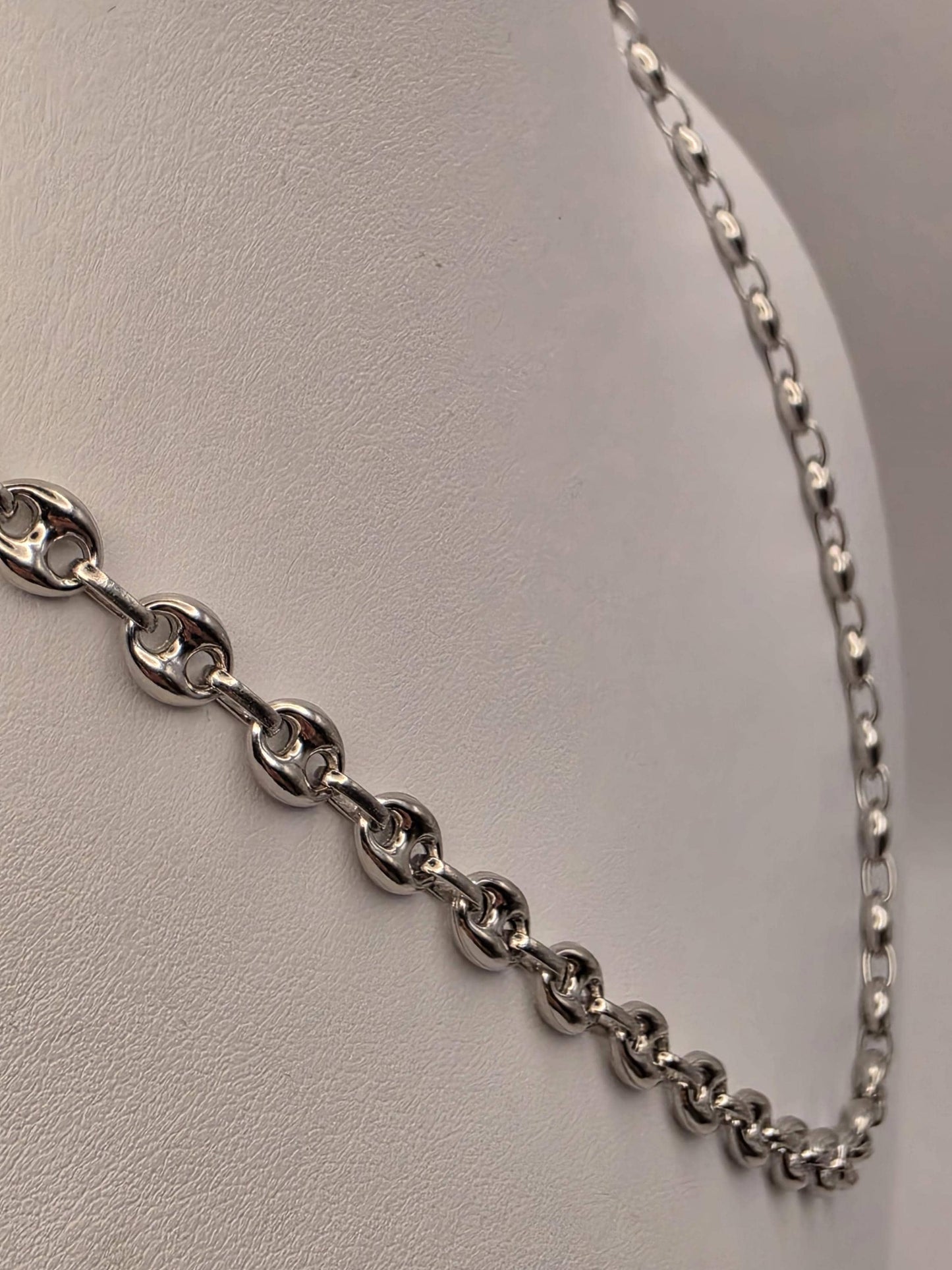 Sterling Silver Mariner Chain Necklace 22 Inch 7mm Coffee Bean Link 25.7 Grams Nautical Unisex Jewelry Gift for Him