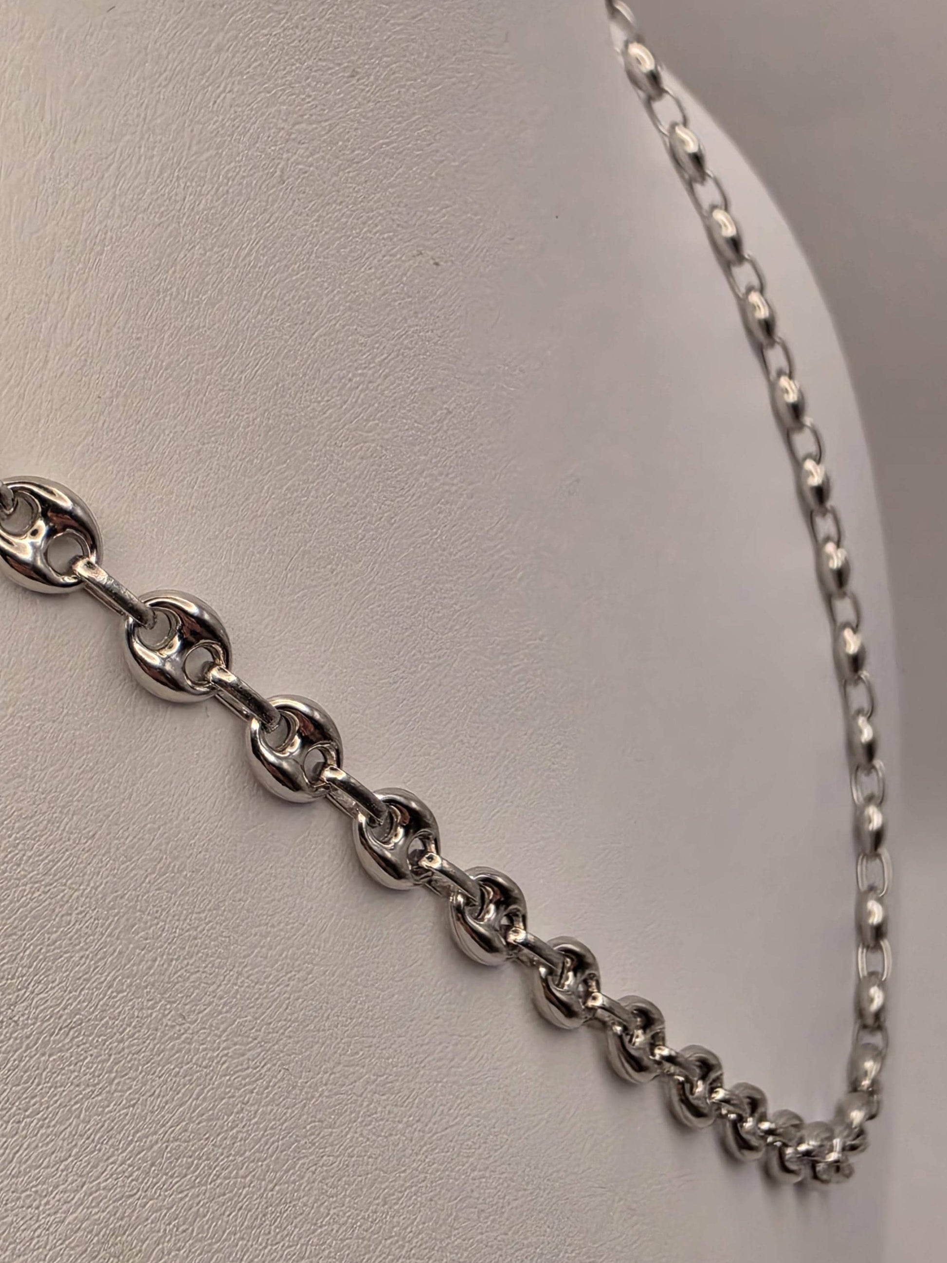 Sterling Silver Mariner Chain Necklace 22 Inch 7mm Coffee Bean Link 25.7 Grams Nautical Unisex Jewelry Gift for Him