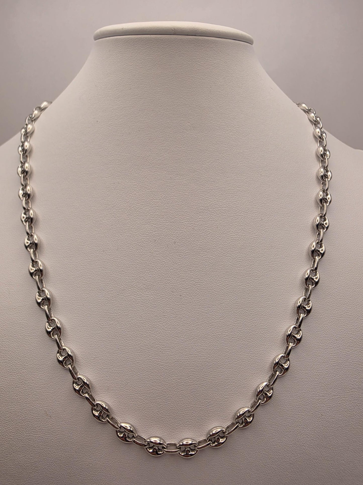 Sterling Silver Mariner Chain Necklace 22 Inch 7mm Coffee Bean Link 25.7 Grams Nautical Unisex Jewelry Gift for Him