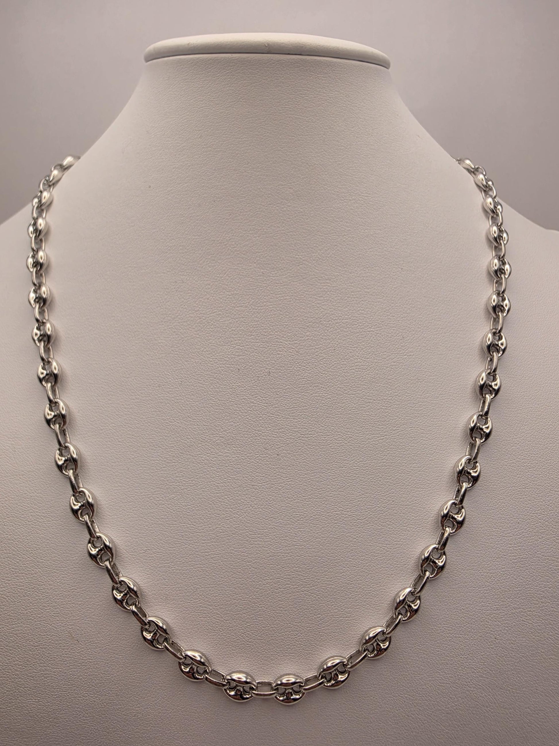 Sterling Silver Mariner Chain Necklace 22 Inch 7mm Coffee Bean Link 25.7 Grams Nautical Unisex Jewelry Gift for Him