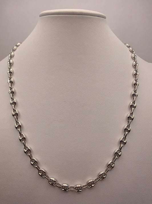 Sterling Silver Mariner Chain Necklace 22 Inch 7mm Coffee Bean Link 25.7 Grams Nautical Unisex Jewelry Gift for Him
