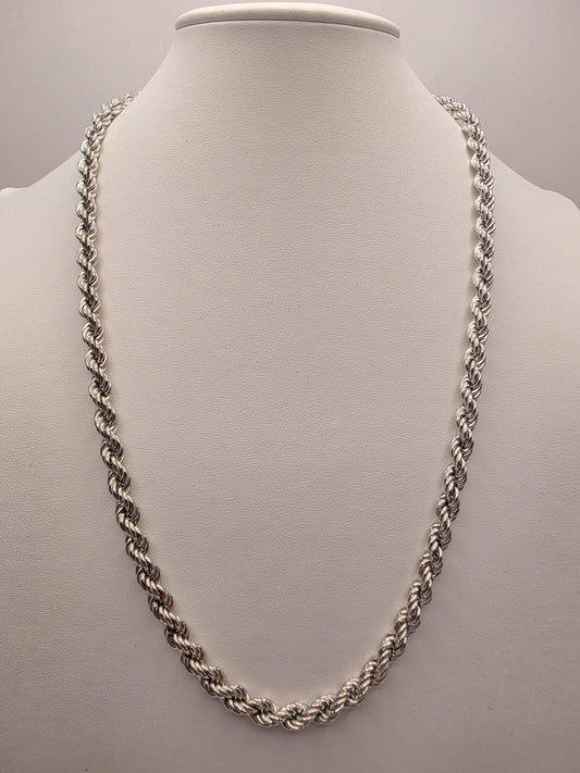 Sterling Silver Rope Chain Necklace 24 Inch 6mm 27.9 Grams Long Twisted Mens Unisex Statement Jewelry Gift for Him