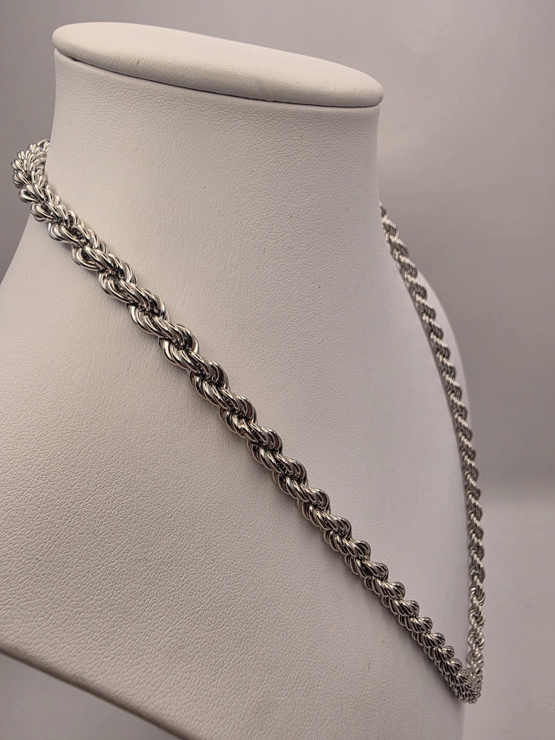 Sterling Silver Rope Chain Necklace 24 Inch 6mm 27.9 Grams Long Twisted Mens Unisex Statement Jewelry Gift for Him