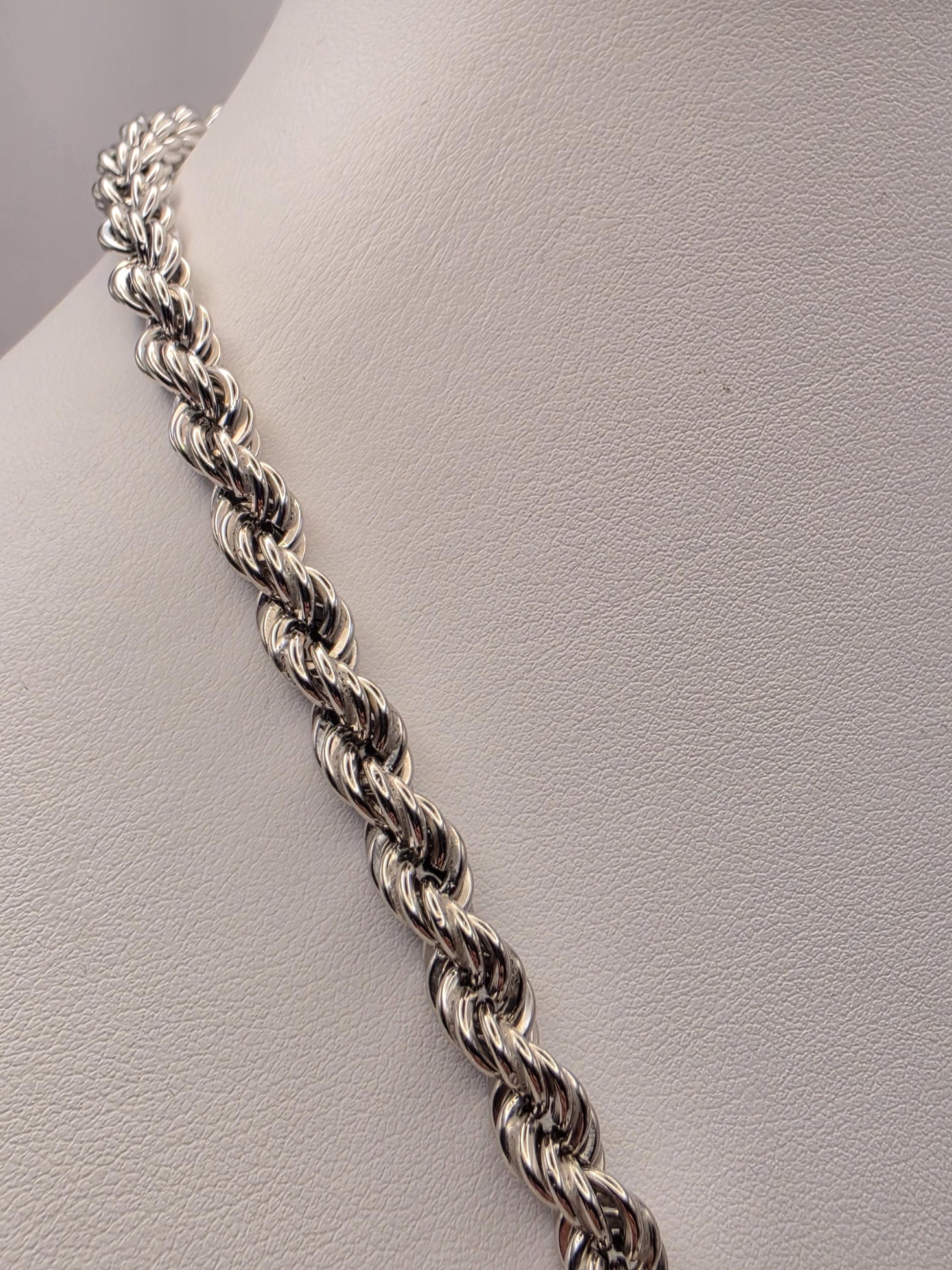 Sterling Silver Rope Chain Necklace 24 Inch 6mm 27.9 Grams Long Twisted Mens Unisex Statement Jewelry Gift for Him