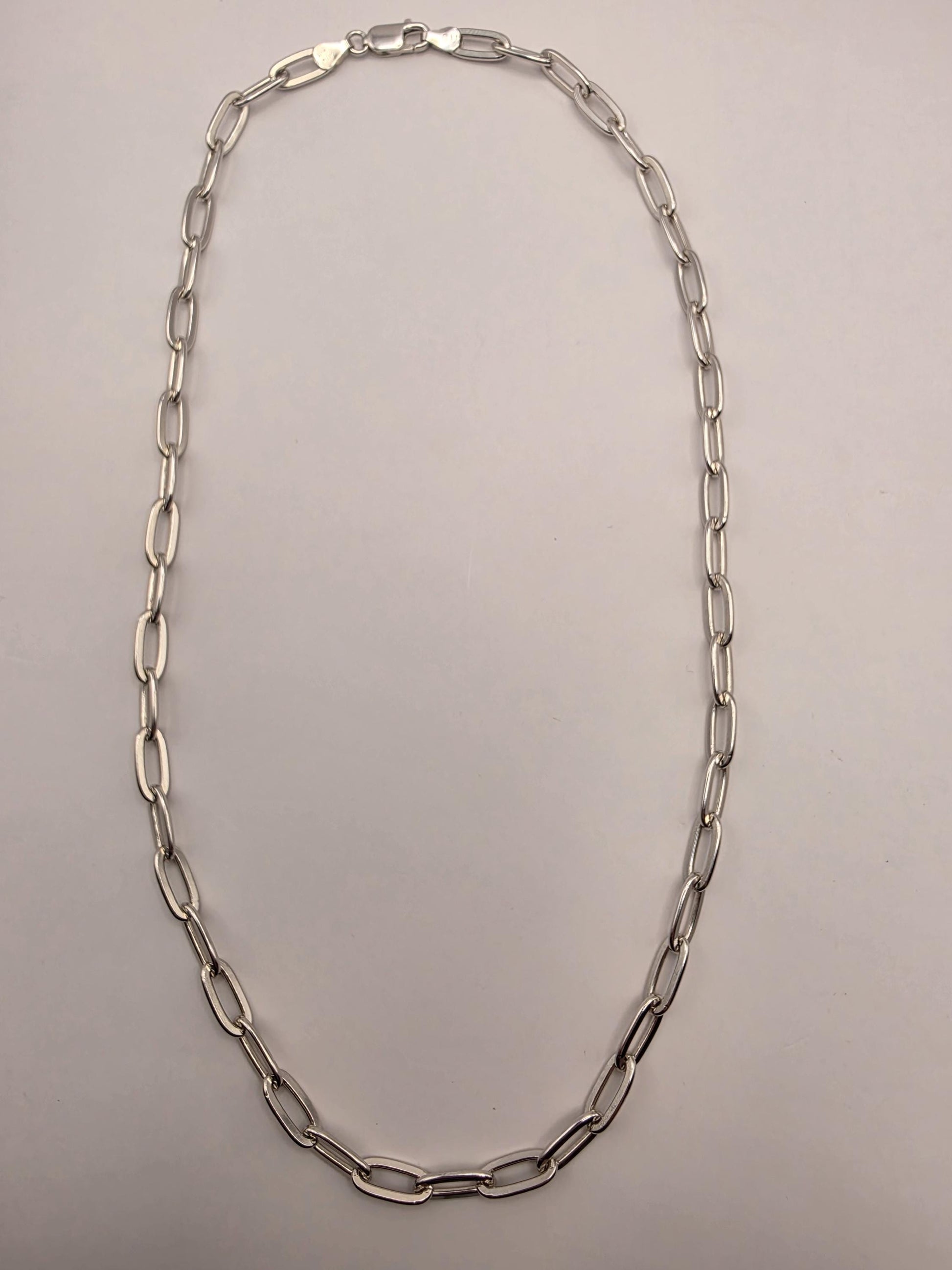 Sterling Silver Paperclip Chain Necklace 20 Inch 5.72mm 24.6 Grams Wide Elongated Link Unisex Statement Jewelry Gift