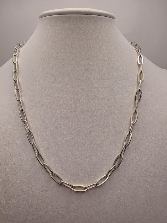Sterling Silver Paperclip Chain Necklace 20 Inch 5.72mm 24.6 Grams Wide Elongated Link Unisex Statement Jewelry Gift