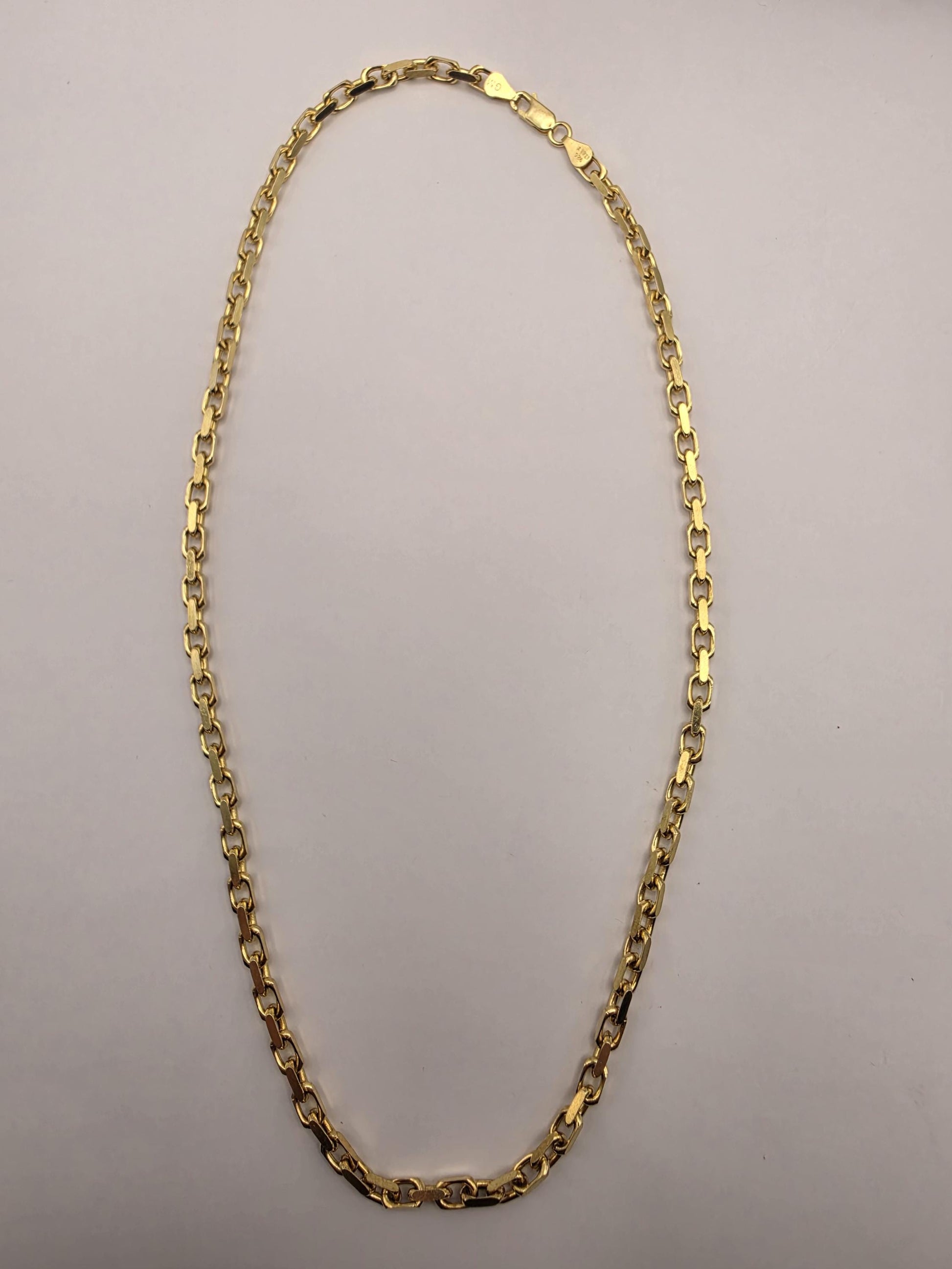 Gold Plated Sterling Silver Alternating Rectangular Link Chain 20 Inch 4.2mm 27.4 Grams Mens Unisex Statement Necklace