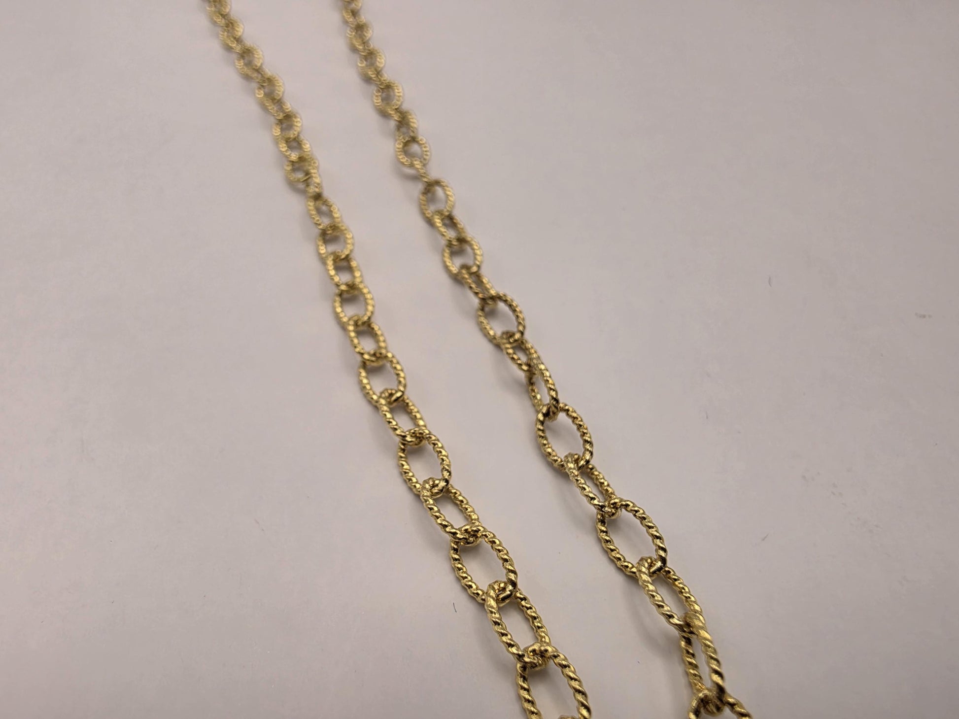 Gold Plated Sterling Silver Textured Oval Link Necklace 18 Inch 3.7mm 5.8 Grams Delicate Unisex Layering Jewelry