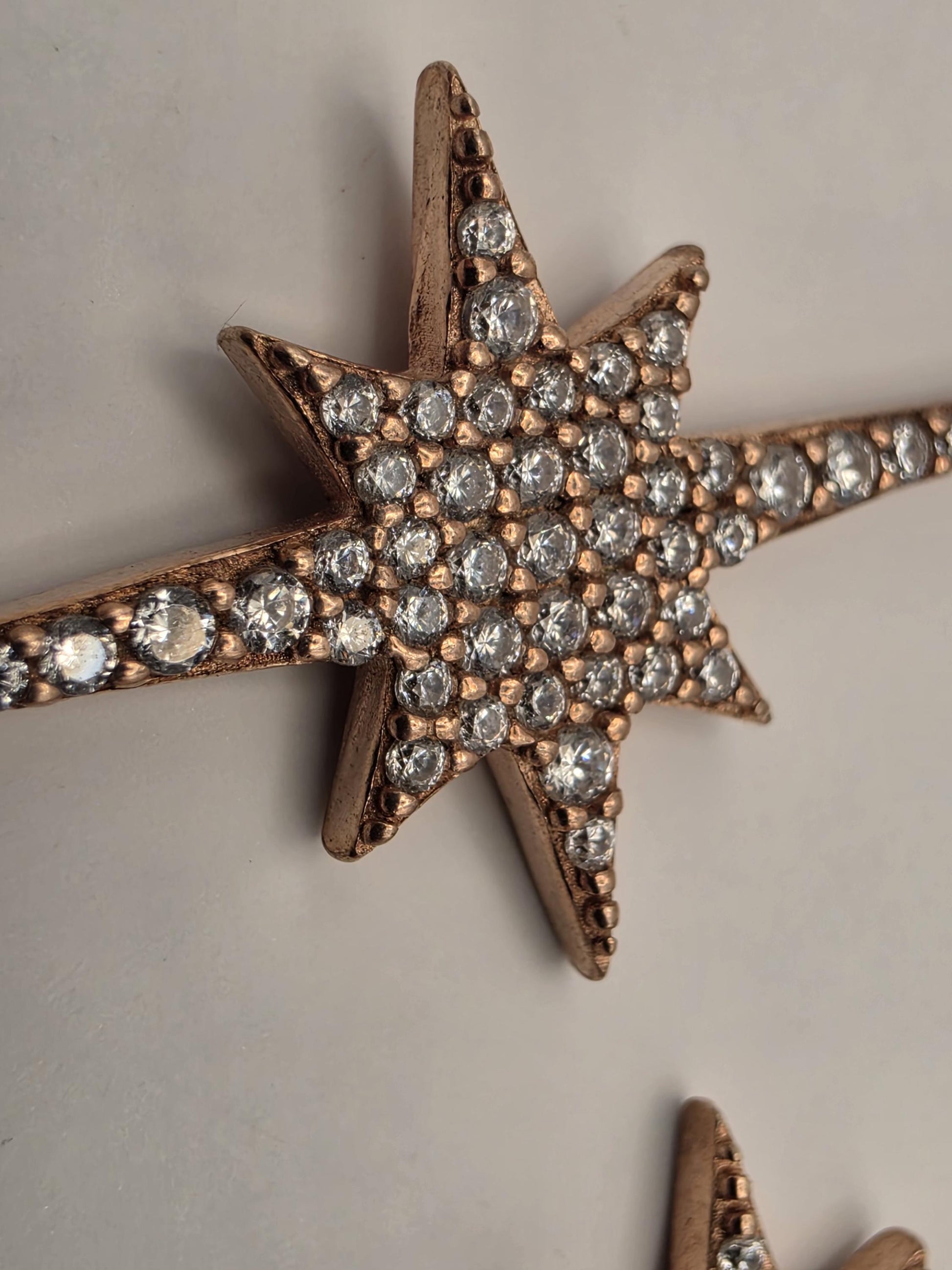 Rose Gold Plated Sterling Silver CZ Starburst Drop Earrings 58mm Celestial Pave Dangle Statement Gift for Her
