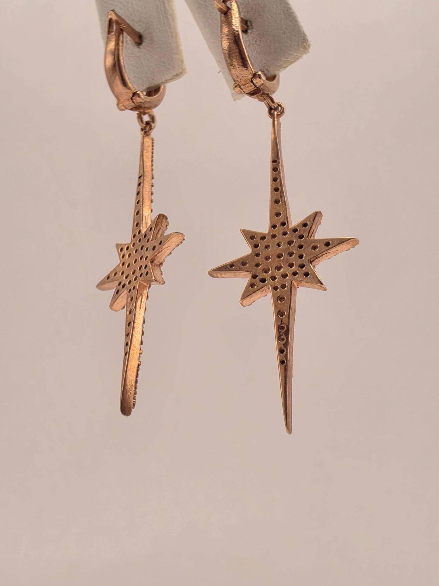 Rose Gold Plated Sterling Silver CZ Starburst Drop Earrings 58mm Celestial Pave Dangle Statement Gift for Her