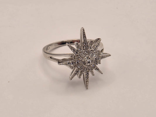 Sterling Silver CZ Starburst Ring Size 7 Celestial Cocktail Statement Ring 5.5 Grams Gift for Her