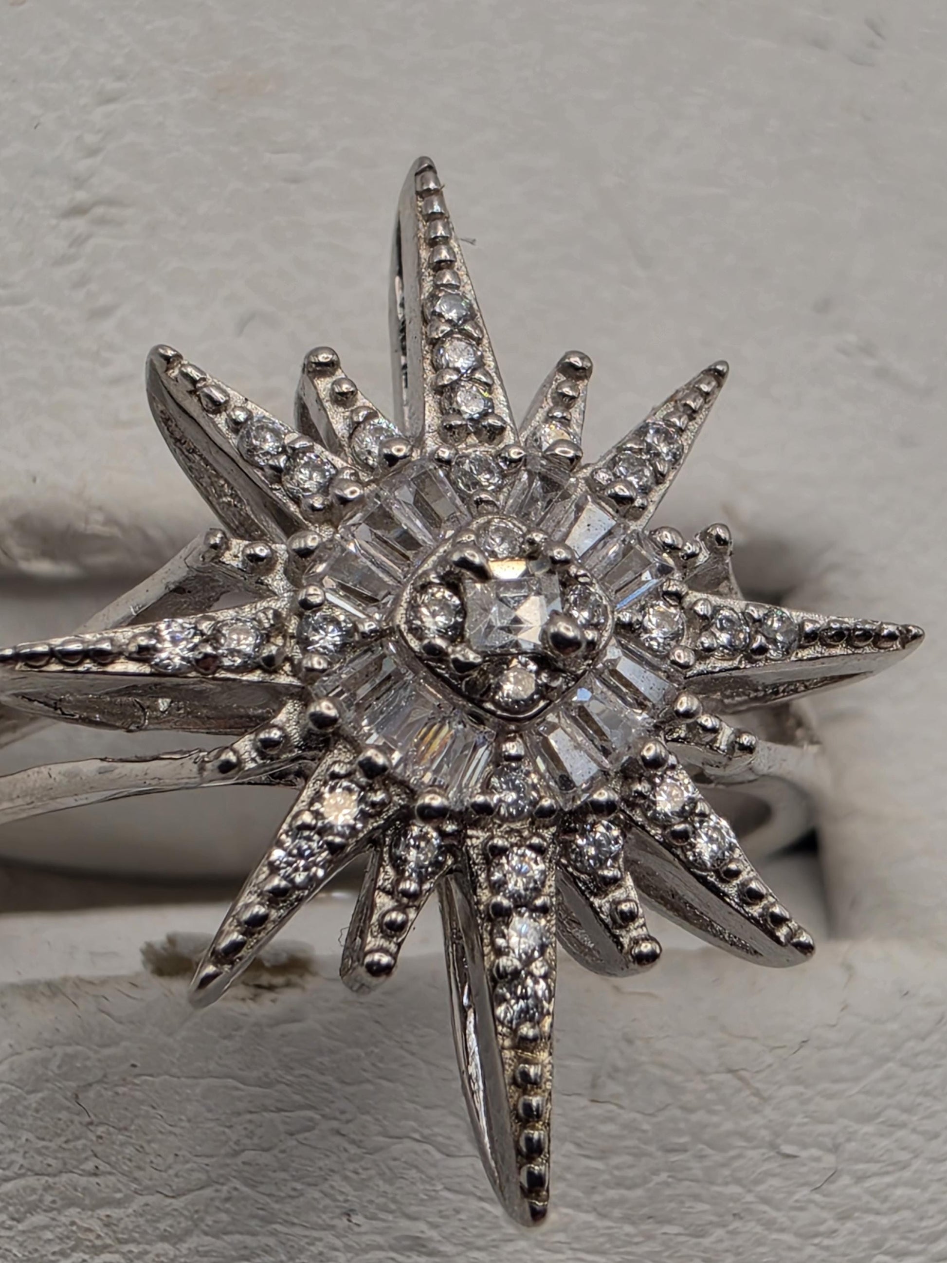 Sterling Silver CZ Starburst Ring Size 7 Celestial Cocktail Statement Ring 5.5 Grams Gift for Her