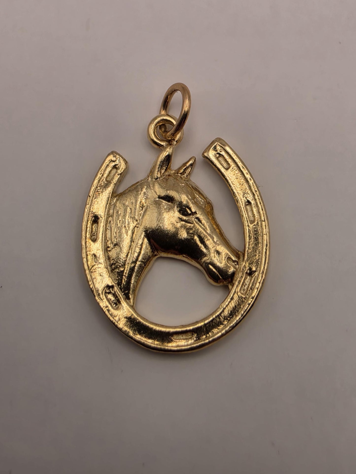 Gold Plated Sterling Silver Horse Head Horseshoe Pendant 21mm Equestrian Lucky Charm Gift for Horse Lover