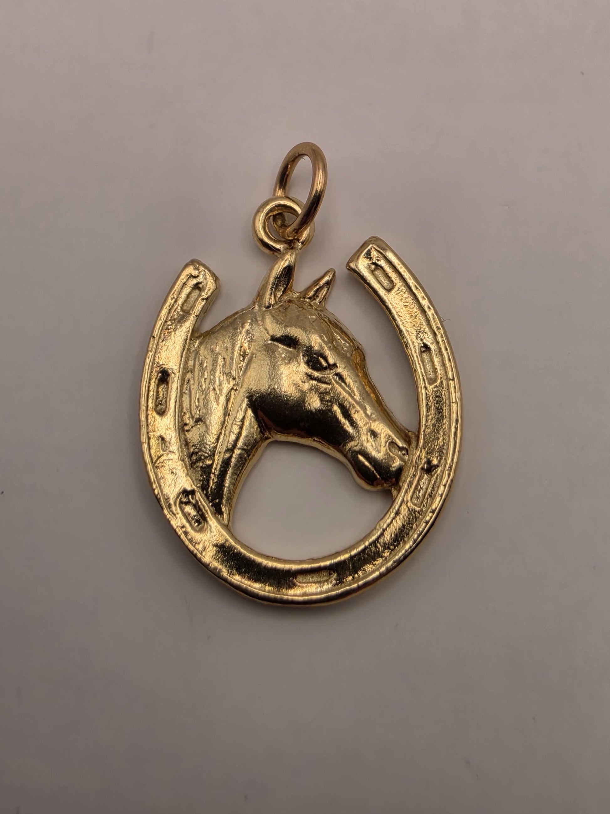 Gold Plated Sterling Silver Horse Head Horseshoe Pendant 21mm Equestrian Lucky Charm Gift for Horse Lover