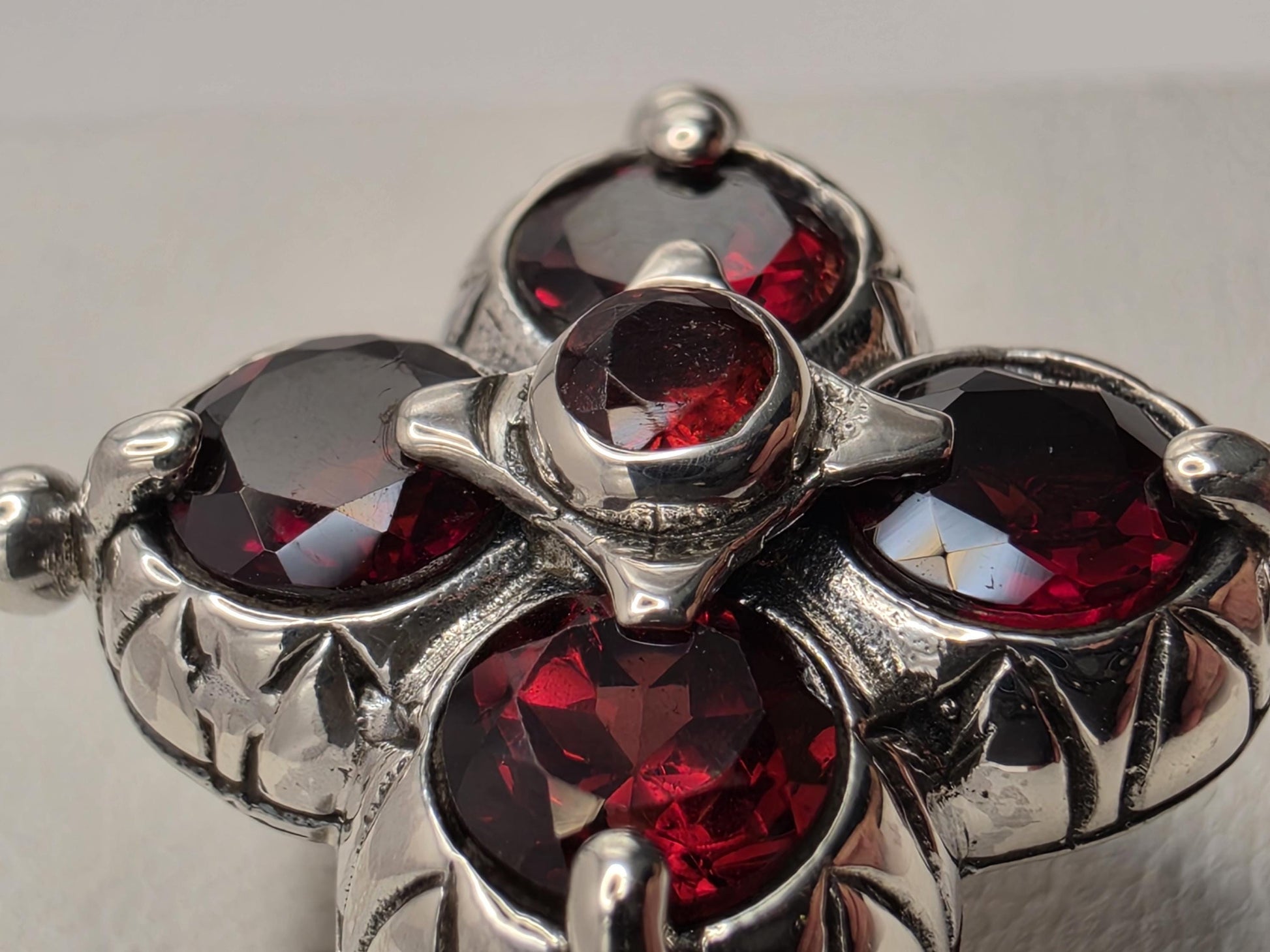Genuine Garnet Flower Ring 925 Sterling Silver Size 8 Five Stone Floral Cluster January Birthstone Bali Statement Gift