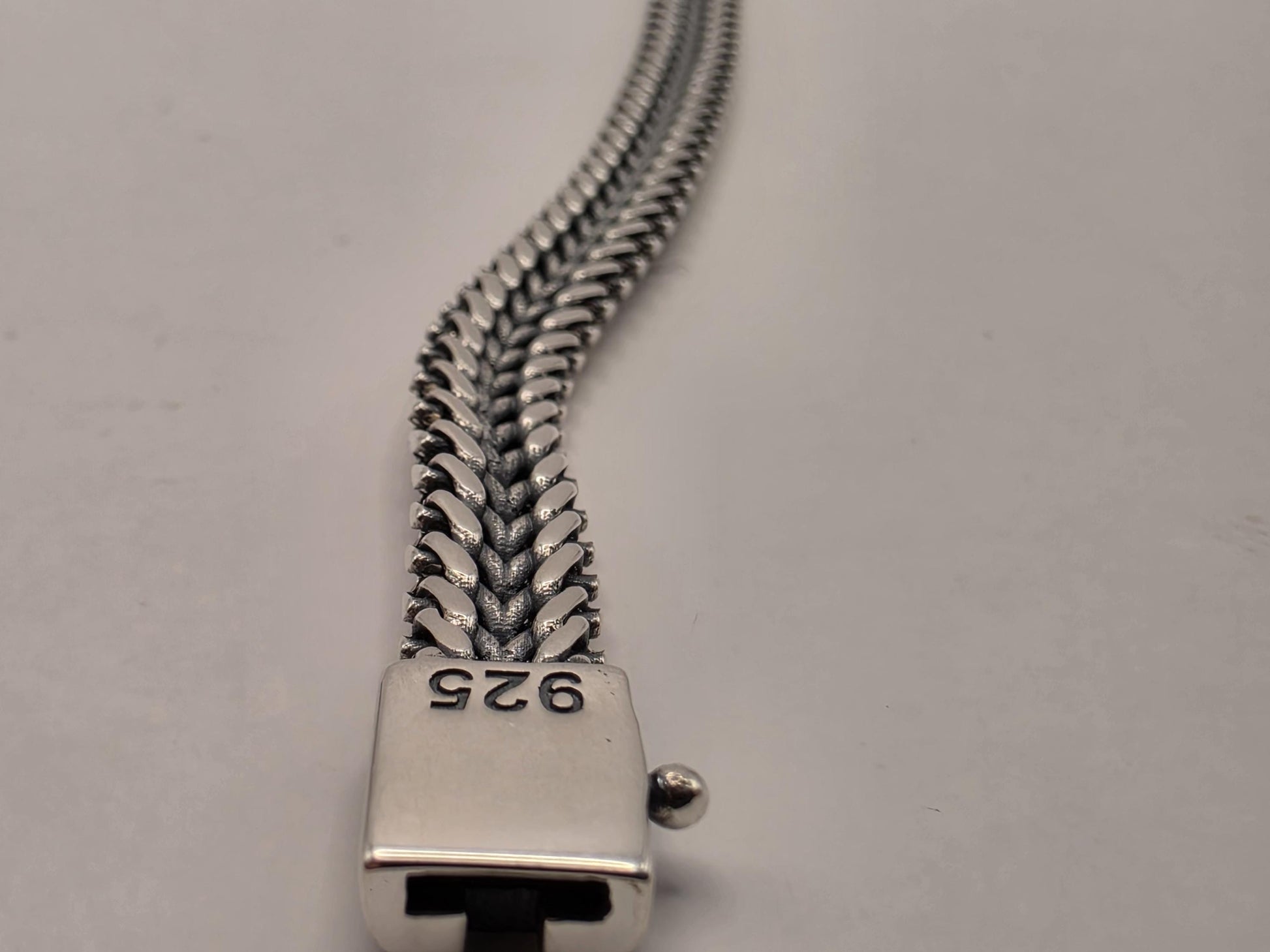Sterling Silver Woven Chevron Bracelet 9 Inch 7mm Mens Braided V Link 22.3 Grams Oxidized Box Clasp Gift for Him
