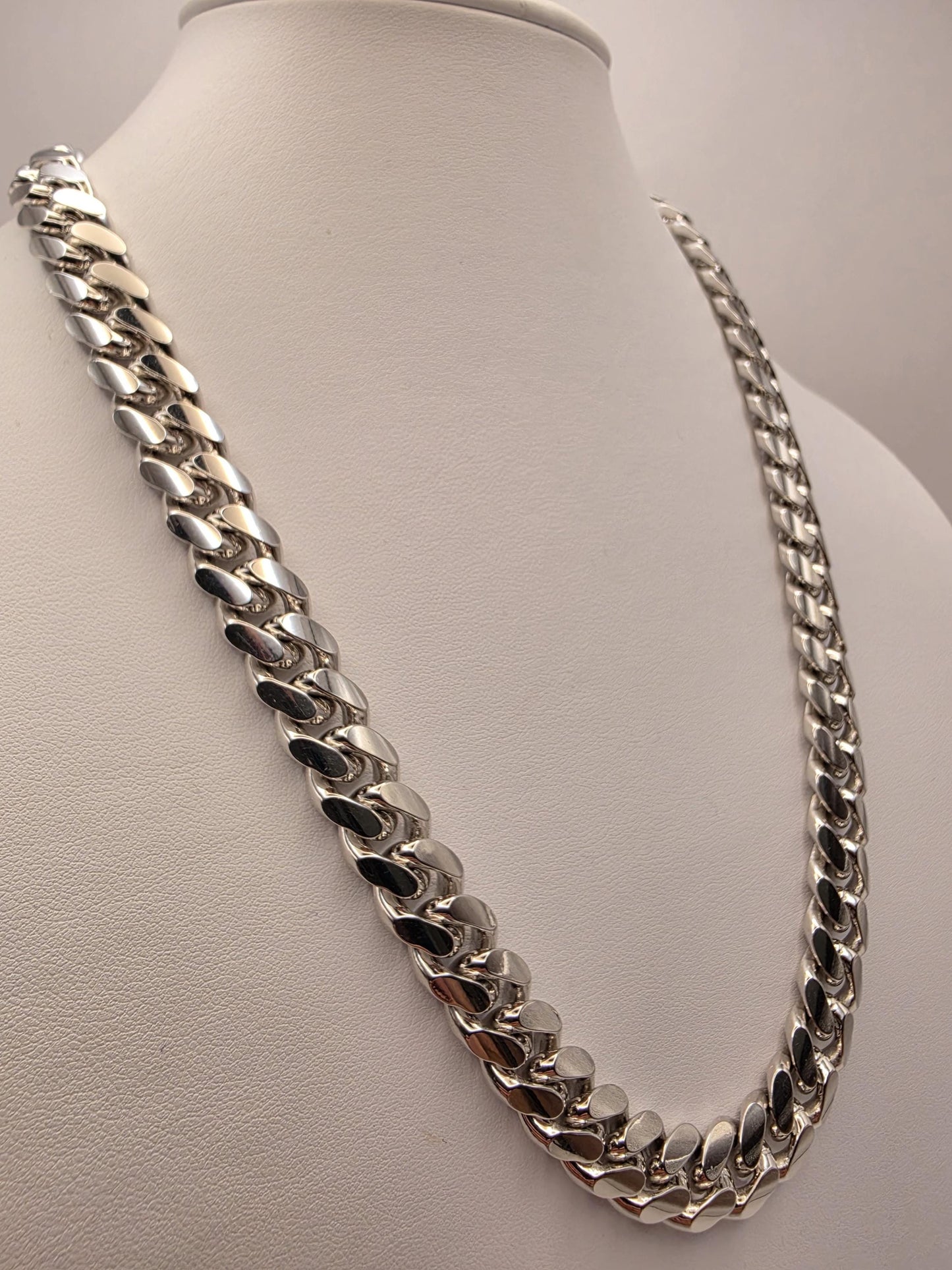 Heavy Sterling Silver Cuban Link Chain 22 Inch 12mm Mens 184.5 Grams Extra Thick Curb Necklace Box Clasp Statement
