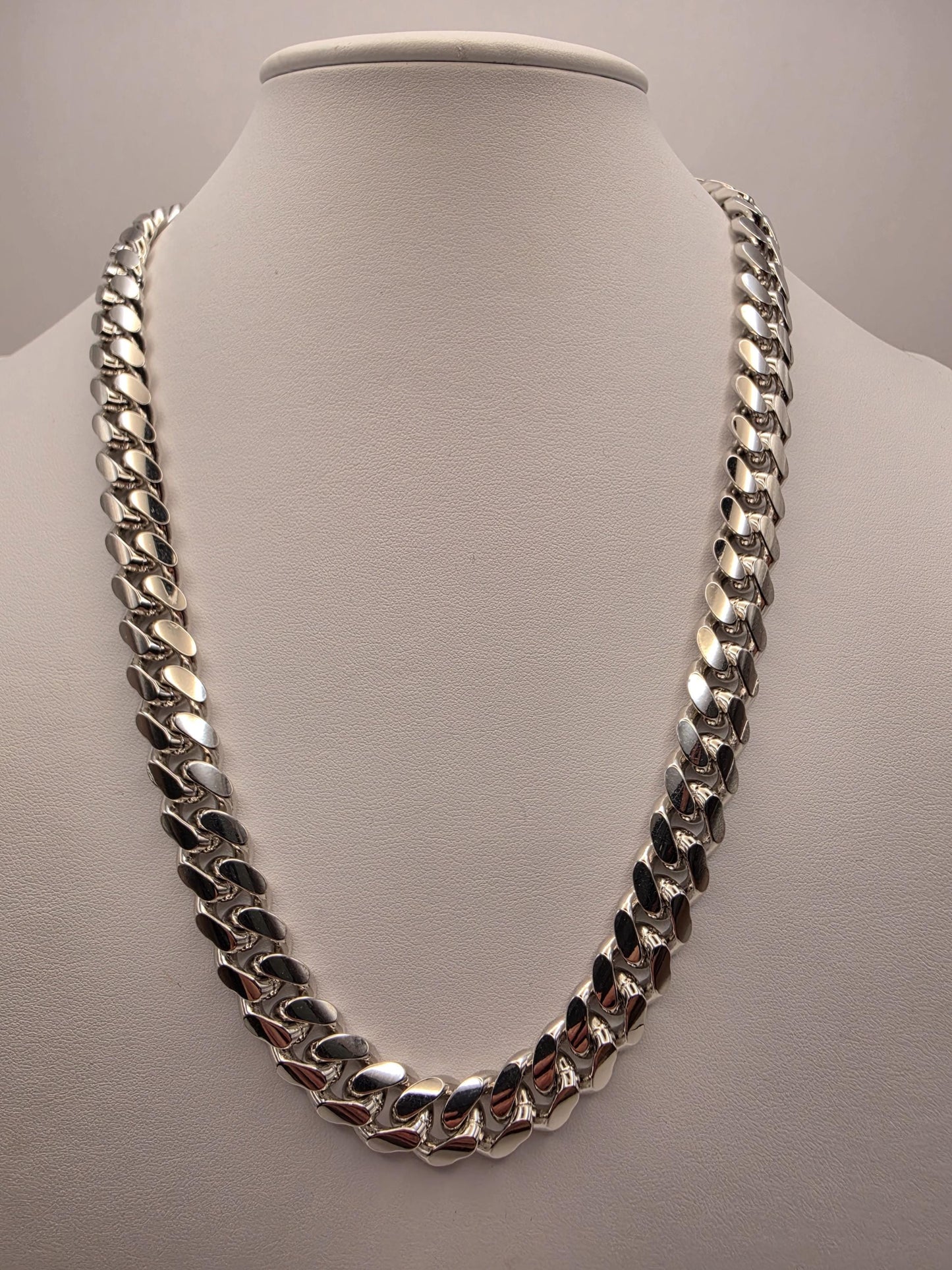 Heavy Sterling Silver Cuban Link Chain 22 Inch 12mm Mens 184.5 Grams Extra Thick Curb Necklace Box Clasp Statement
